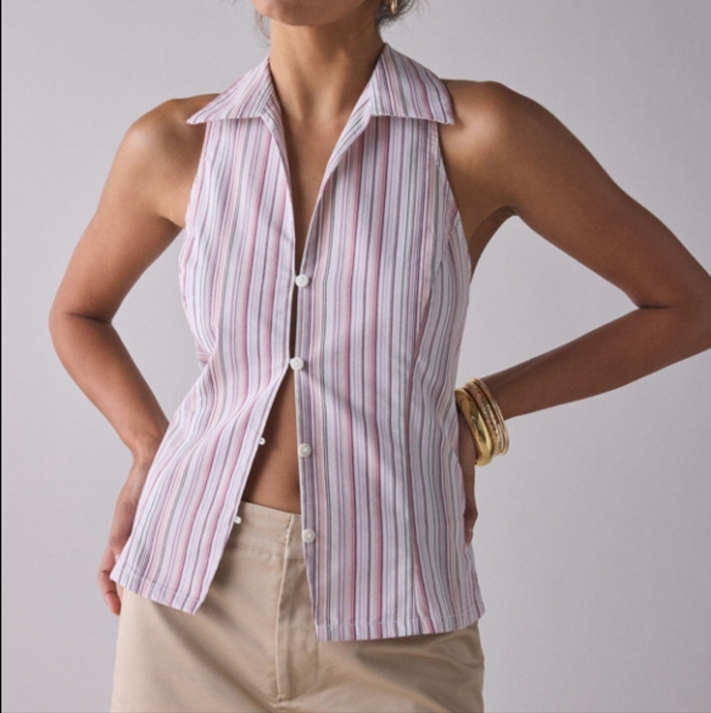 Urban Outfitters UO Party Girl Cotton-Blend Button Down Sleeveless Shirt Sz XS